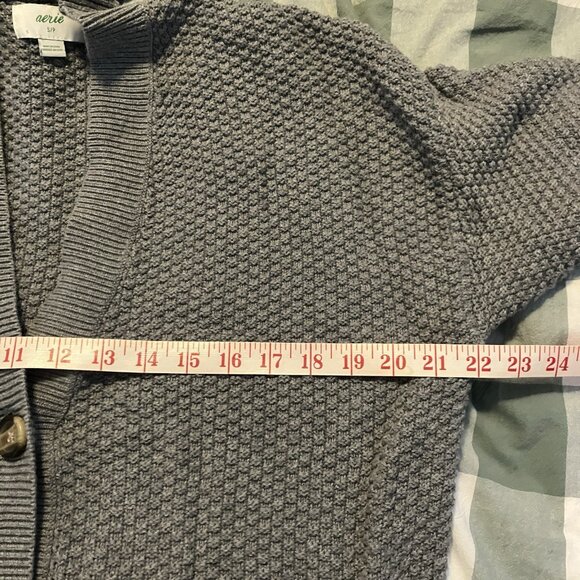 Aerie Varsity Cardigan Womens S Gray V-neck Grandpa Oversized Neutral Knit Comfy - Picture 6 of 7